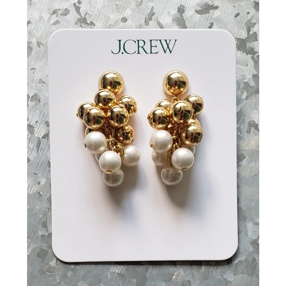 24. J.Crew Pearl and metallic-ball cluster earrings - Picture 2 of 6
